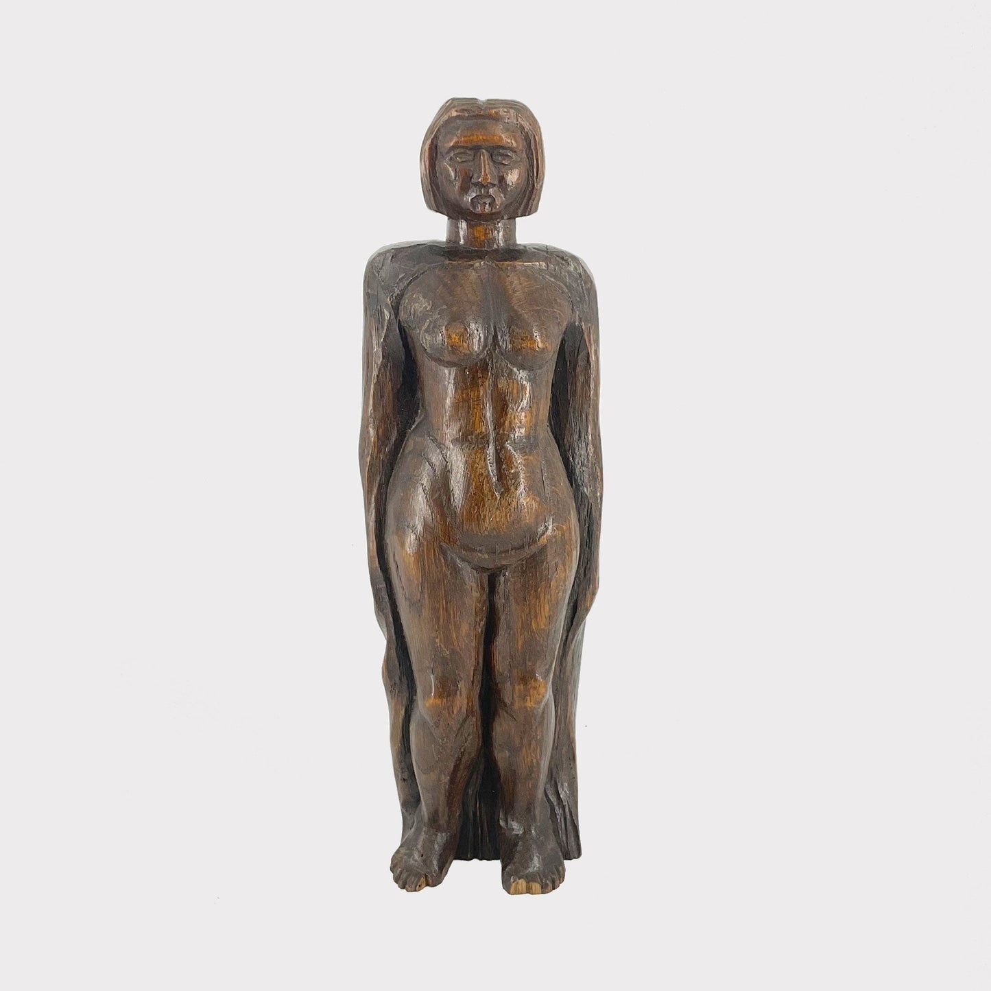 front view of French Carved Wooden Nude Figurine