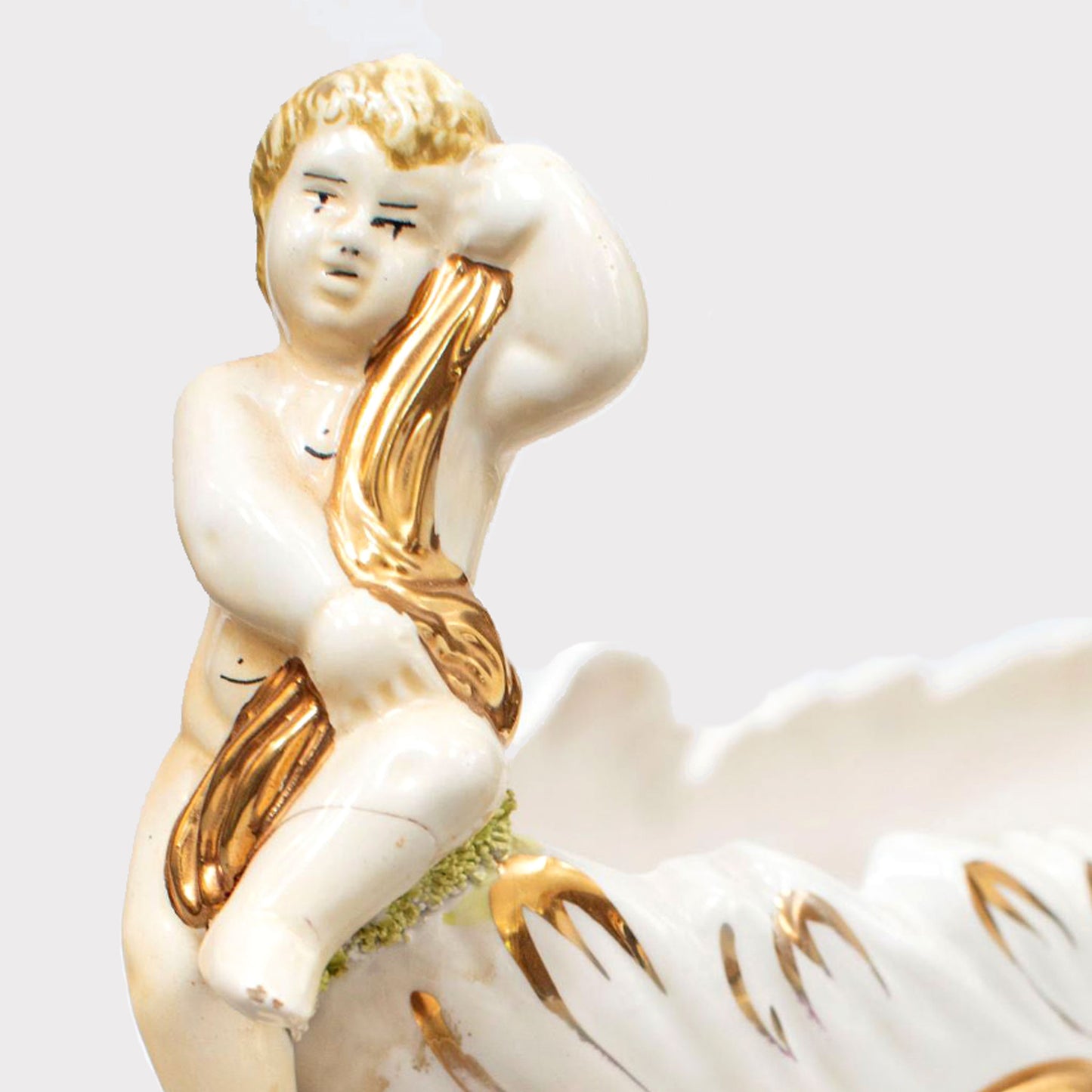 close up of Italian Porcelain Centerpiece with Cherubs