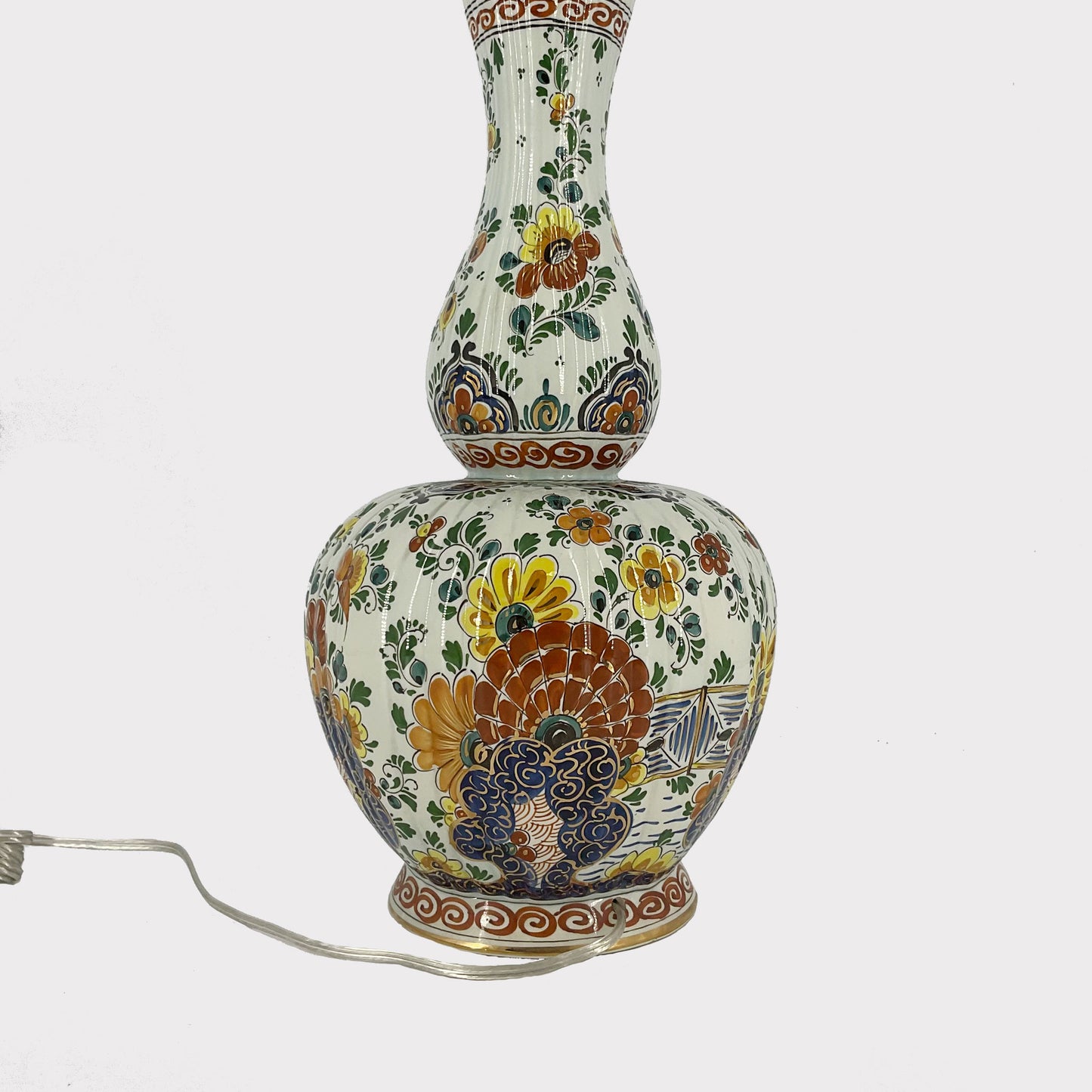 back view of Polychrome Floral Hand Painted Table Lamp from Holland