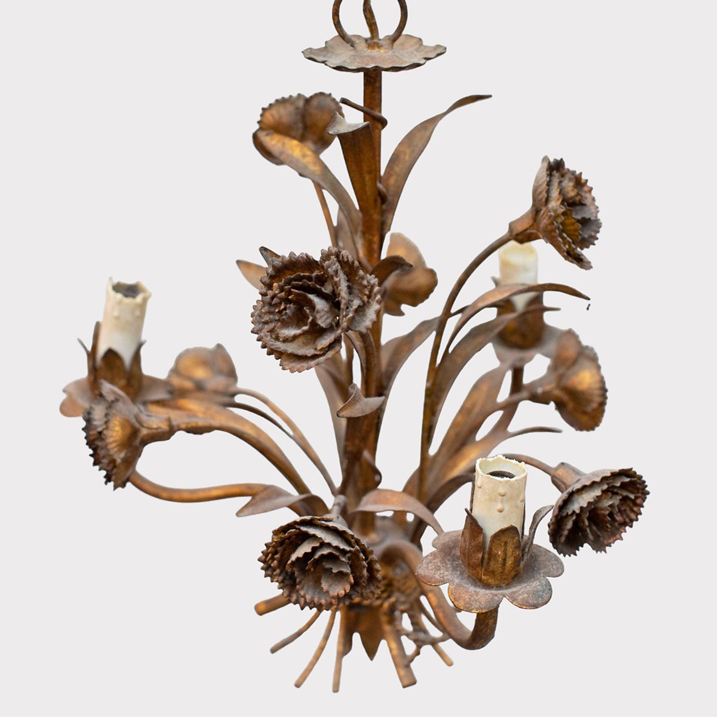 Detail of French Gilt Floral Tole Chandelier