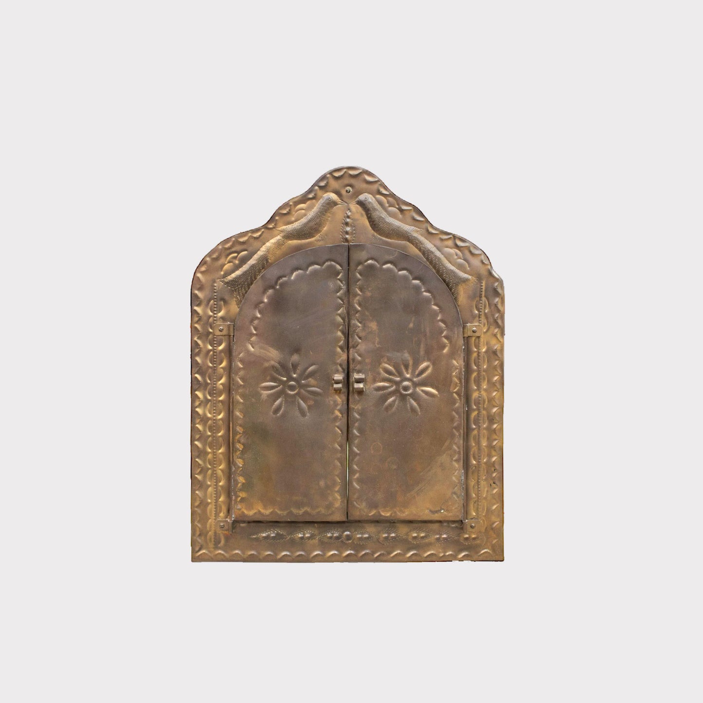 Closed view of Vintage Brass Triptych Mirror