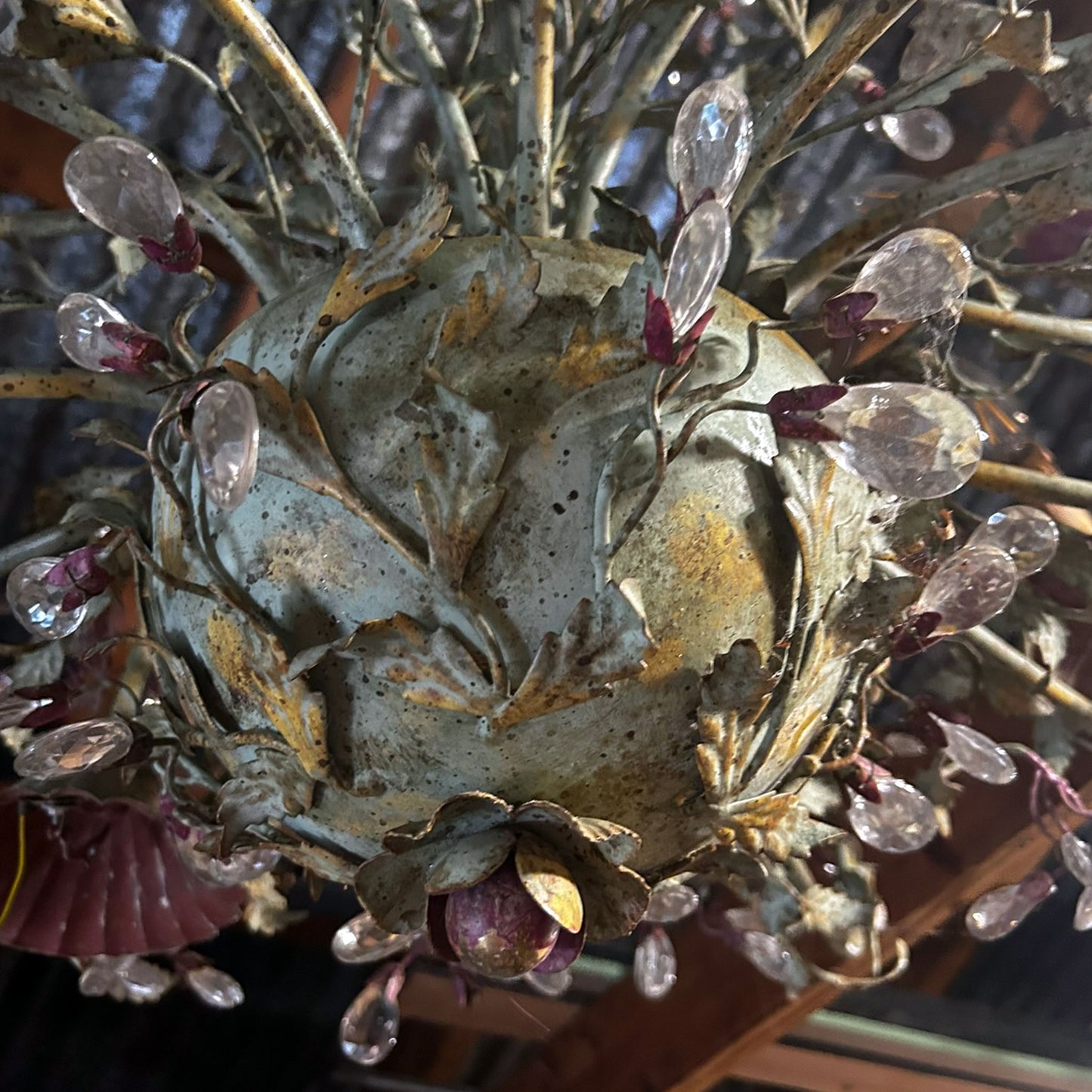 detail of Italian Metal & Murano Painted Chandelier