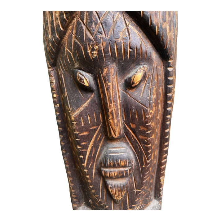 close up of face view West African Ceremonial Goat Skin Carved Drum