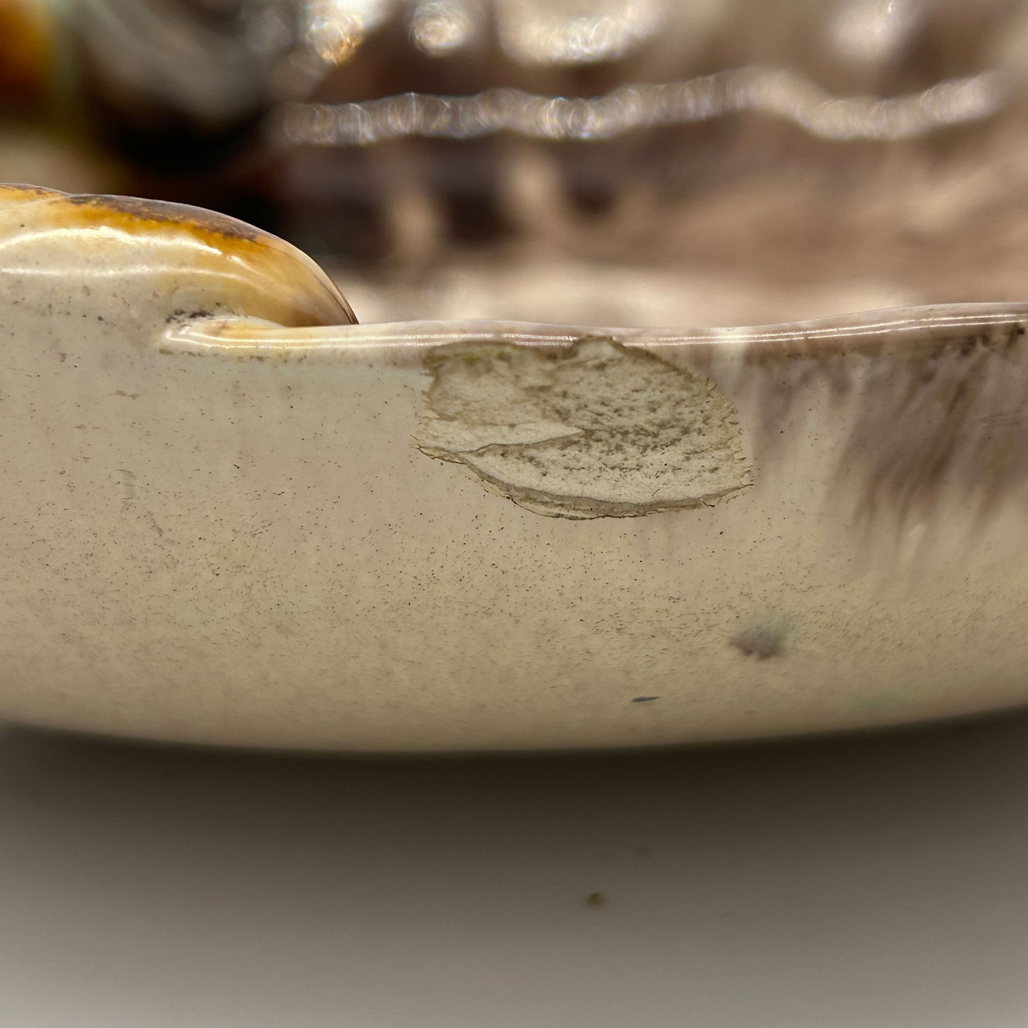 small blemish detail Brown & Cream colored glazed German pottery