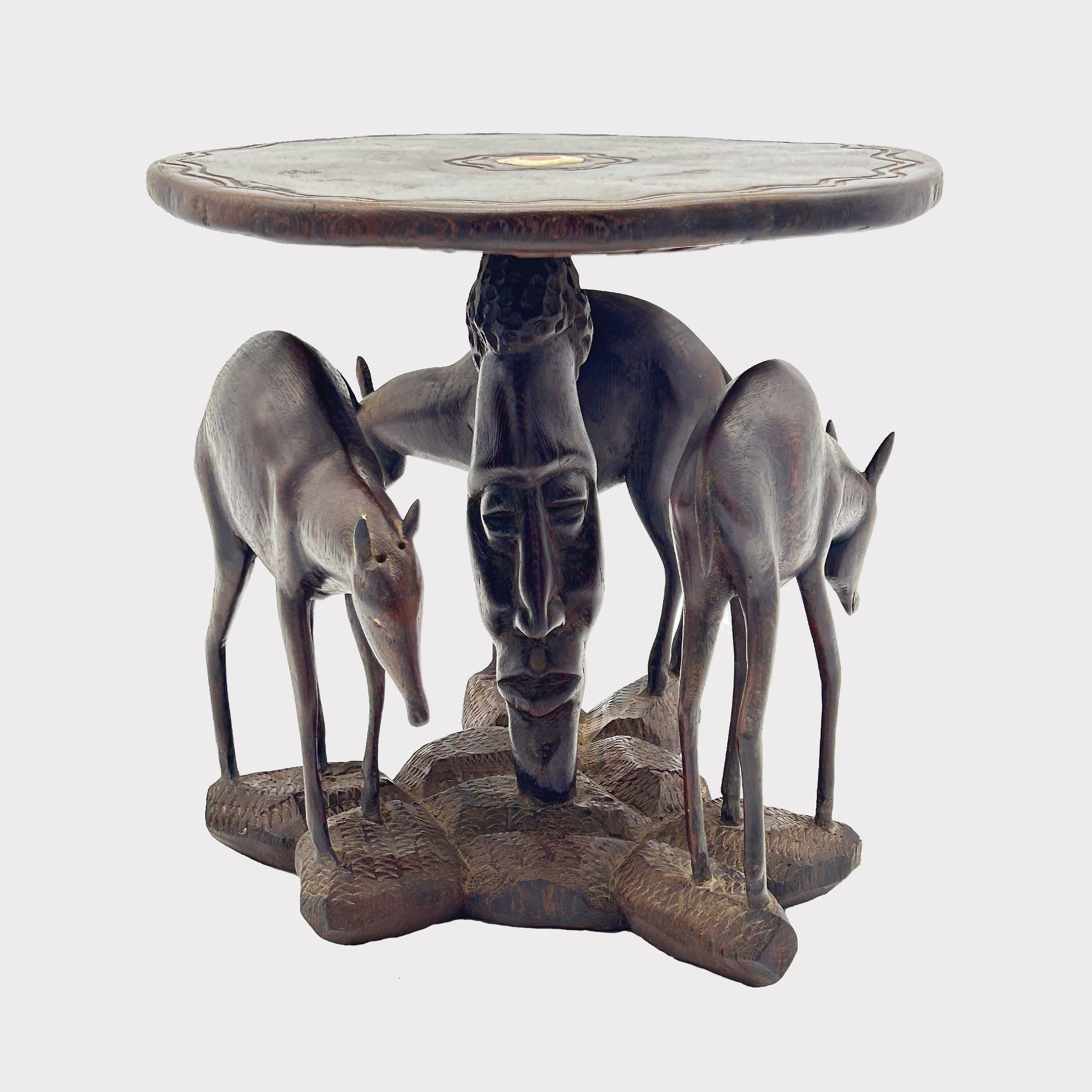 side view of African Carved Hardwood Figural Small Table