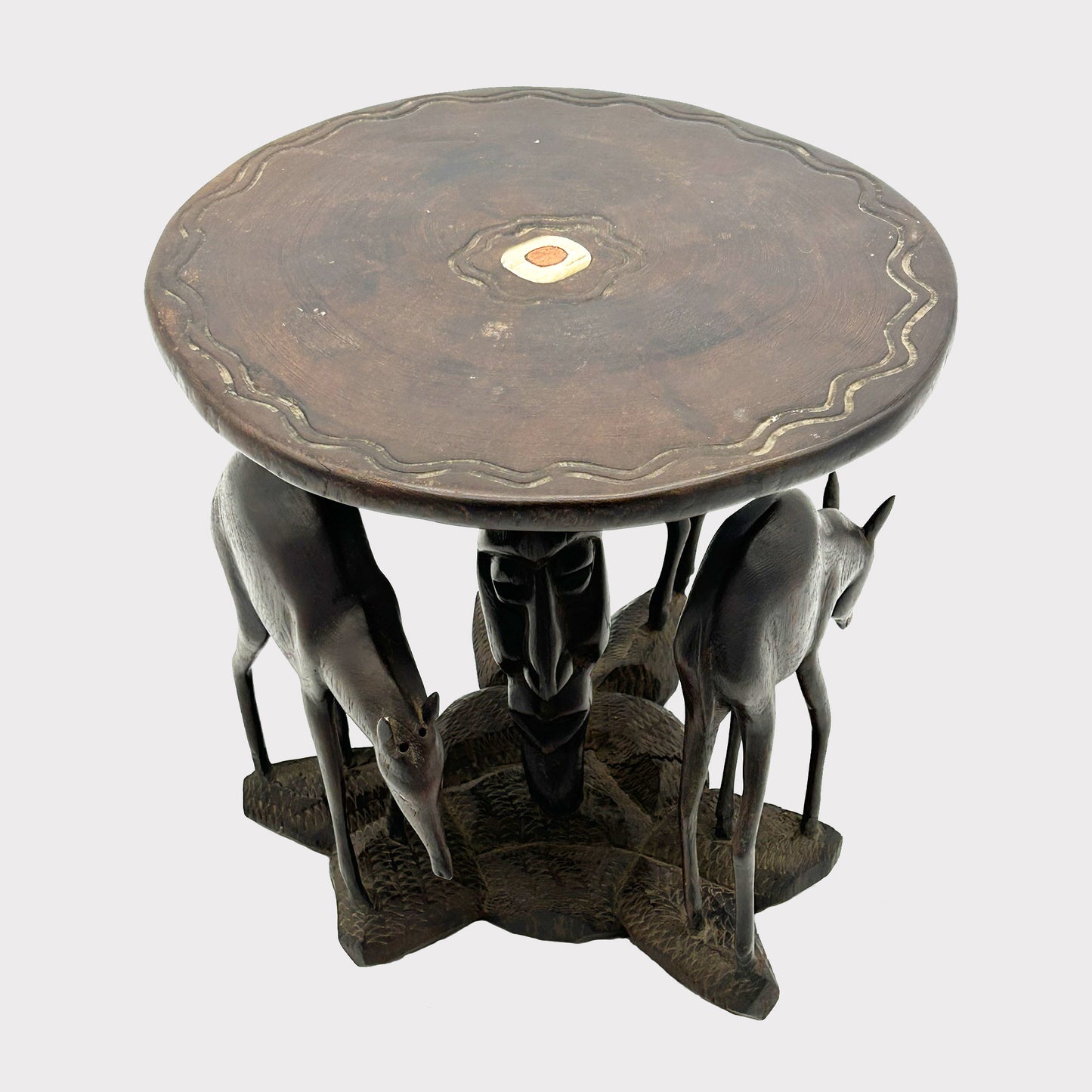 top view of African Carved Hardwood Figural Small Table