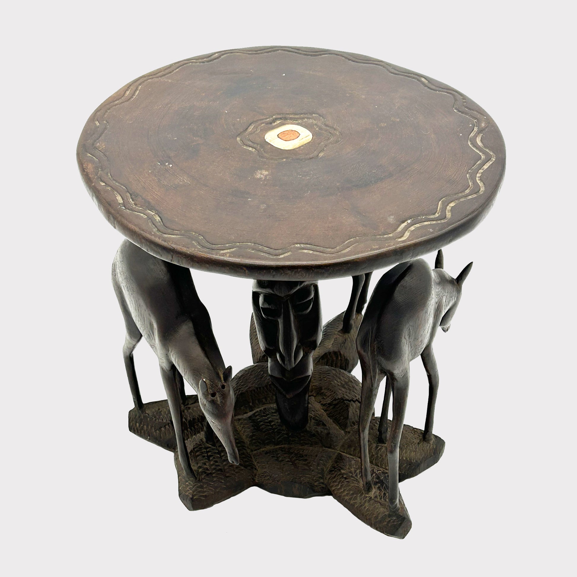 top view of African Carved Hardwood Figural Small Table