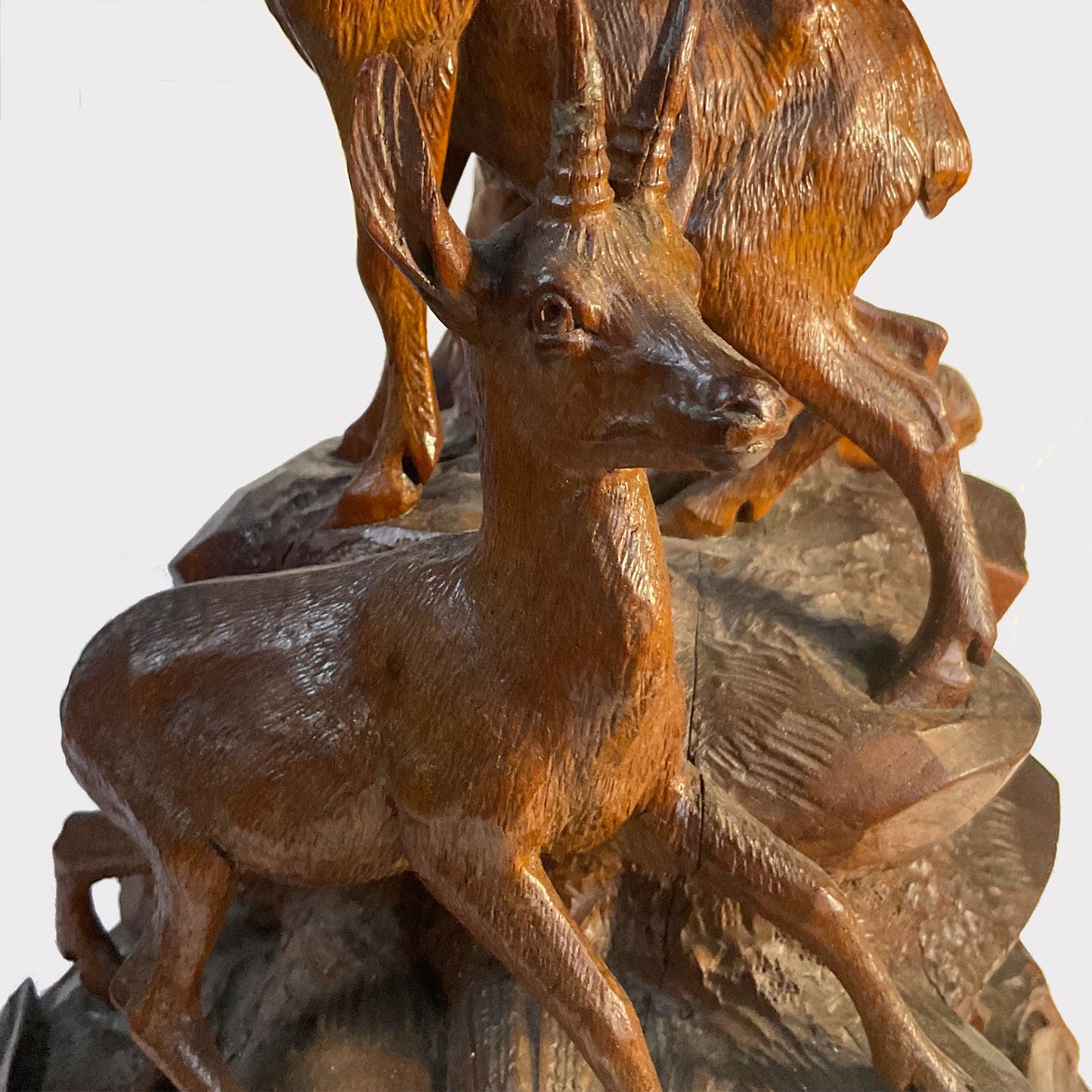 close up of Black Forest Wooden Ibex Candleholder