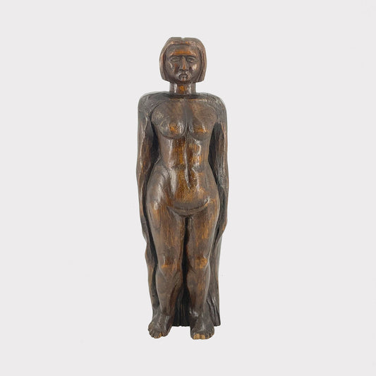 front view of French Carved Wooden Nude Figurine