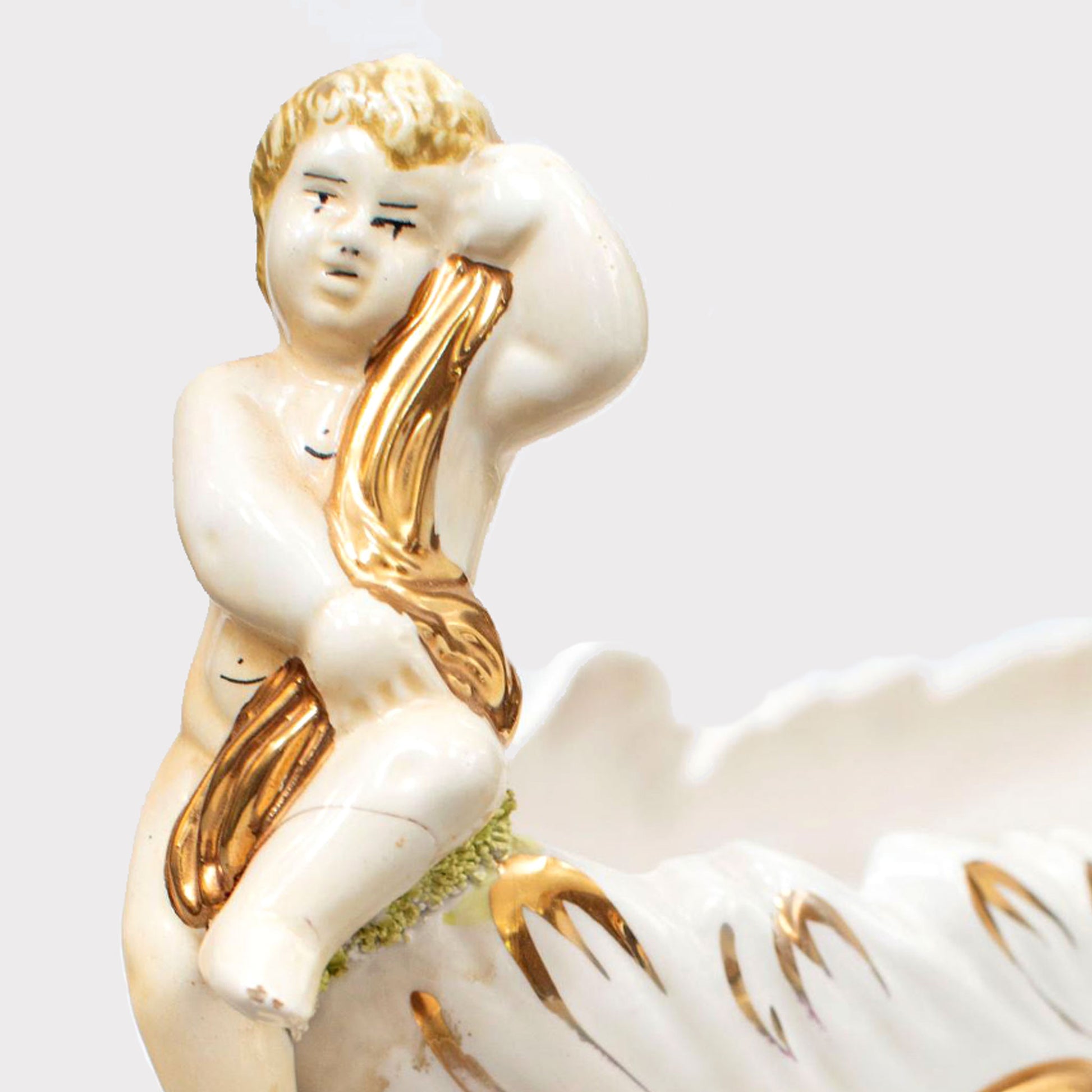 close up of Italian Porcelain Centerpiece with Cherubs