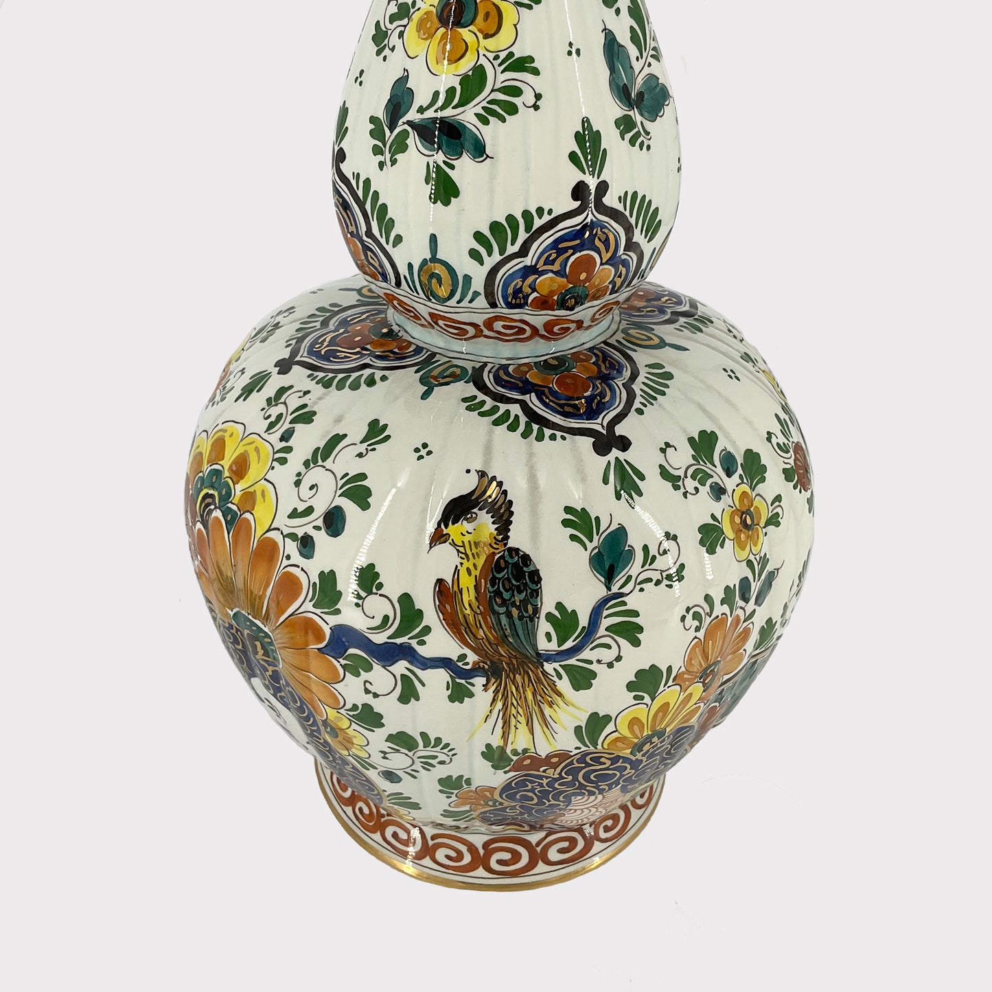 close up of Polychrome Floral Hand Painted Table Lamp from Holland