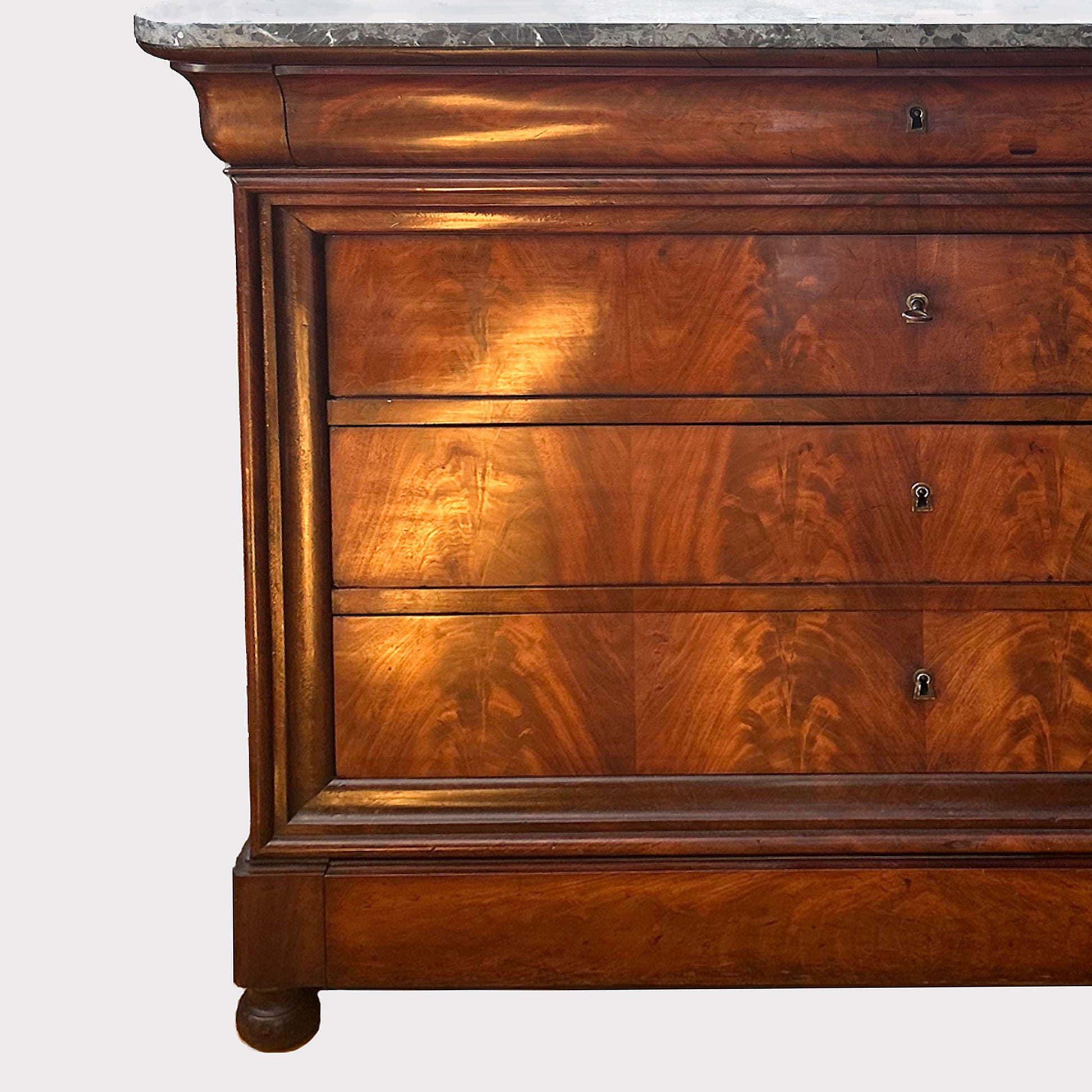 close up of French Louis Phillipe Commode with Marble Top