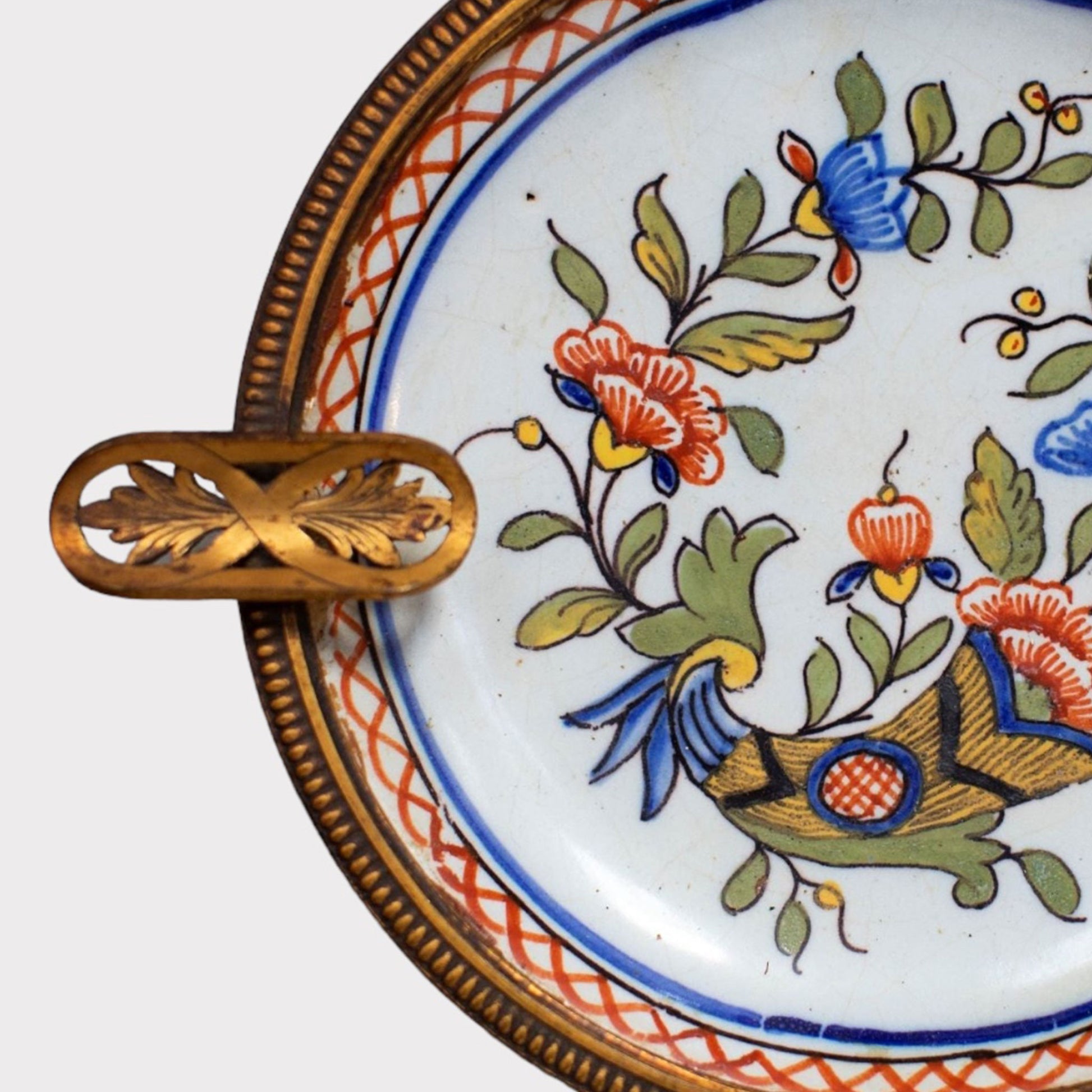 close up view of Antique French Enamel Painted Porcelain Ashtray