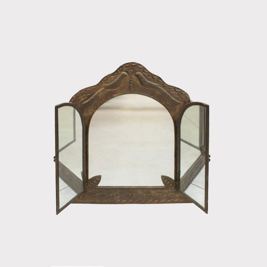 Vintage Brass Triptych Mirror