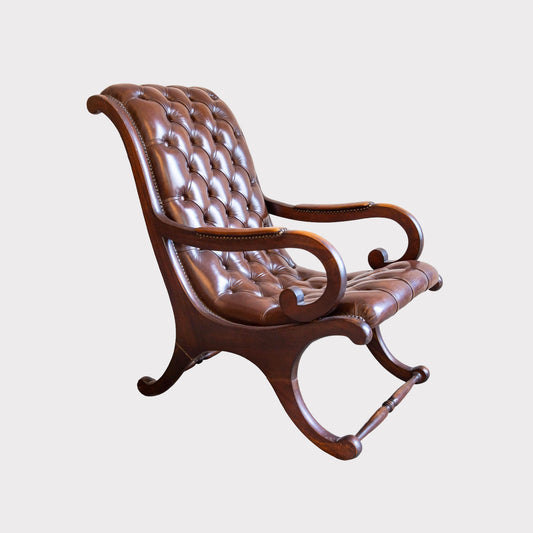 French Chesterfield Chair with Brown Leather