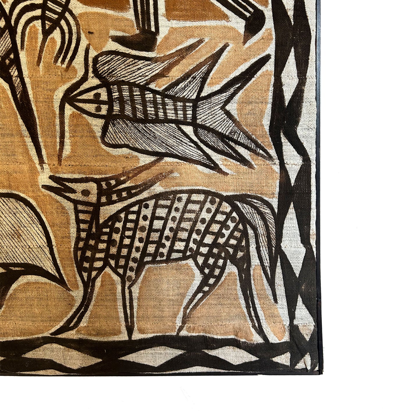 close up view African Korhogo Mud Pigment Painted Cloth