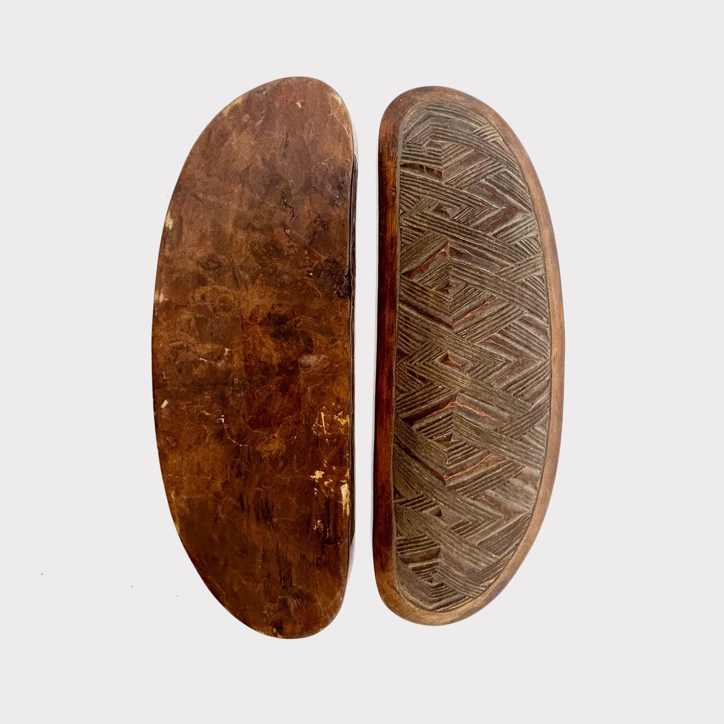 open backs view of Vintage Carved Container with African design