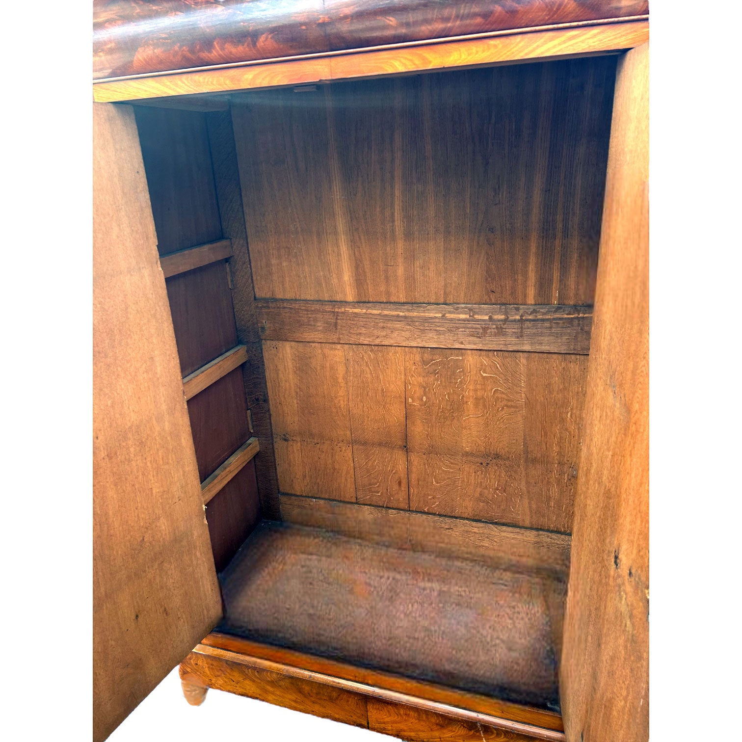 open without shelves view French Flame Mahogany Louis Philippe Armoire